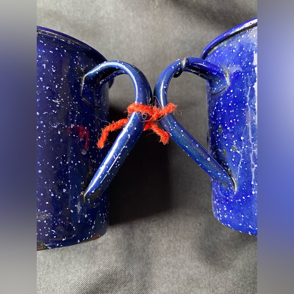 Antique Blue Speckled Tin Kettle Cup Mugs! Set of (2)! - Picture 10 of 11